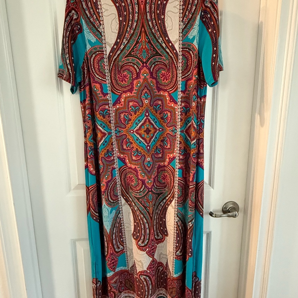 Chico's Teal and Coral Paisley Maxi Dress